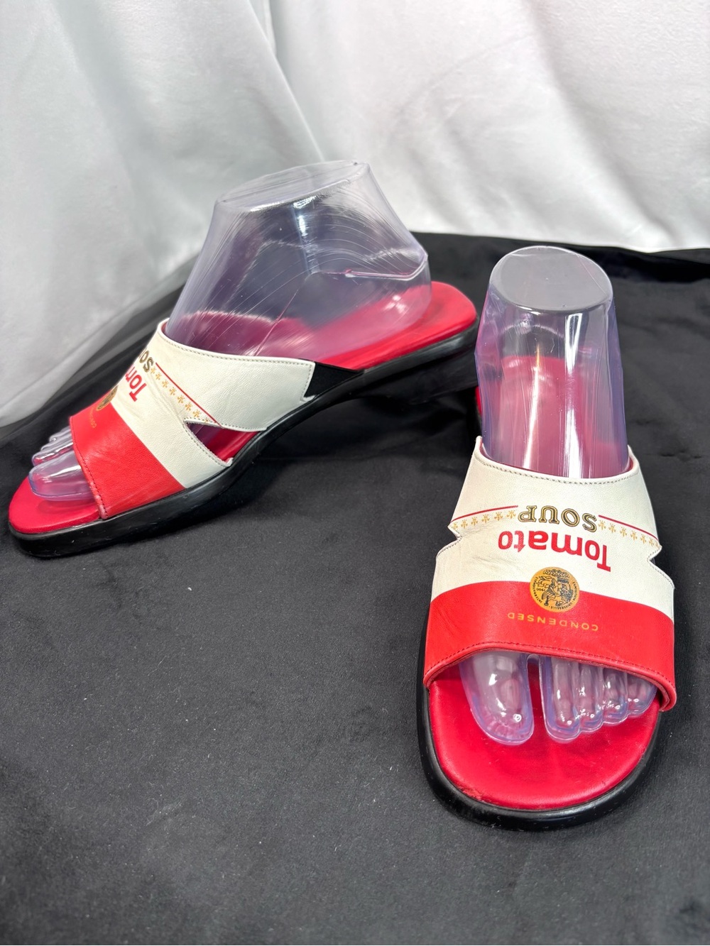 Vintage 1990s Jeon Campbell’s Tomato Soup  Pop Art Novelty Slide Sandals Sz - Picture 3 of 10